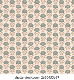 Floral pattern, green tone, brown background, fabric pattern, wallpaper