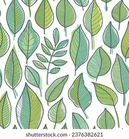 Floral Pattern Grey Green Outline and Light Green, Chartreuse Color Leaves on White Background, Wallpaper Design for Printing on Fashion Textile, Fabric, Wrapping Paper, Packaging