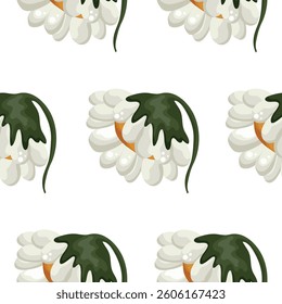 floral pattern with half-closed white daisies tilted to the side, for patterns, textiles or holiday cards