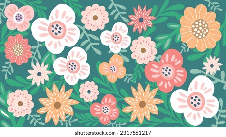floral pattern with hand drawn bold flowers. Spring summer blossom background for fabric design, wallpaper, apparel. vector illustration