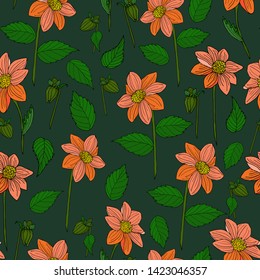 Floral pattern. Hand drawn dahlia. For paper, fabric, poster, cover.