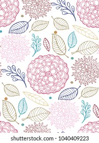 Floral pattern - hand drawn doodle background with flower and leaf