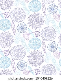 Floral pattern - hand drawn doodle background with flower and leaf