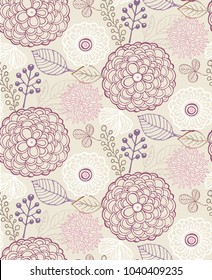 Floral pattern - hand drawn doodle background with flower and leaf