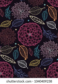 Floral pattern - hand drawn doodle background with flower and leaf