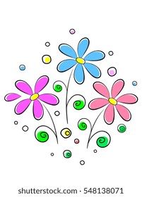 floral pattern with hand drawn flowers on white background
