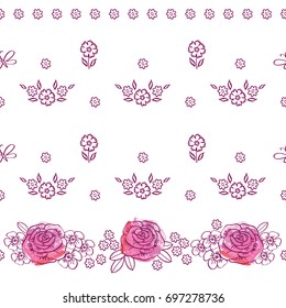 Floral pattern with hand drawn flowers and butterflies for textile, wallpapers, gift wrap and scrapbook. Vector.