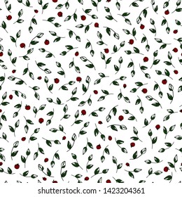 Floral pattern. Hand drawn twig with leaf. For wrapping paper, fabric, poster, cover.