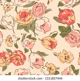 Floral pattern. Hand drawn vector illustration.  