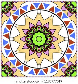 Floral Pattern with hand-drawing Mandala. illustration. For fabric, textile, bandana, pillowcarpet print.