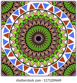 Floral Pattern with hand-drawing Mandala. illustration. For fabric, textile, bandana, pillowcarpet print.