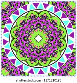 Floral Pattern with hand-drawing Mandala. illustration. For fabric, textile, bandana, pillowcarpet print.