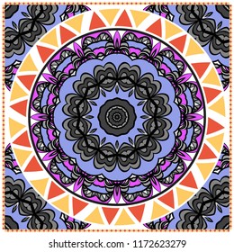 Floral Pattern with hand-drawing Mandala. illustration. For fabric, textile, bandana, pillowcarpet print.