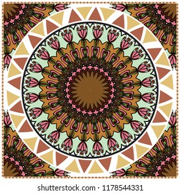 Floral Pattern with hand-drawing Mandala. illustration. For fabric, textile, bandana, pillowcarpet print.