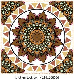 Floral Pattern with hand-drawing Mandala. illustration. For fabric, textile, bandana, pillowcarpet print.
