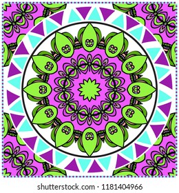 Floral Pattern with hand-drawing Mandala. illustration. For fabric, textile, bandana, pillowcarpet print.