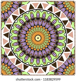 Floral Pattern with hand-drawing Mandala. illustration. For fabric, textile, bandana, pillowcarpet print.