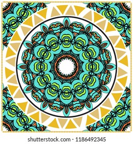 Floral Pattern with hand-drawing Mandala. illustration. For fabric, textile, bandana, pillowcarpet print.