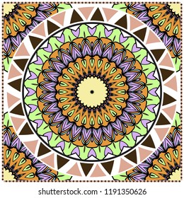 Floral Pattern with hand-drawing Mandala. illustration. For fabric, textile, bandana, pillowcarpet print.