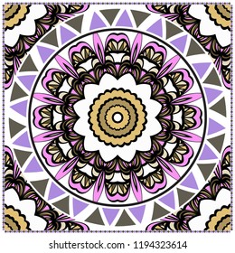 Floral Pattern with hand-drawing Mandala. illustration. For fabric, textile, bandana, pillowcarpet print.