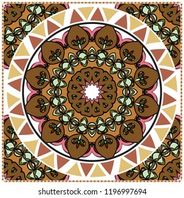 Floral Pattern with hand-drawing Mandala. illustration. For fabric, textile, bandana, pillowcarpet print.
