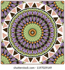 Floral Pattern with hand-drawing Mandala. illustration. For fabric, textile, bandana, pillowcarpet print.