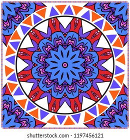 Floral Pattern with hand-drawing Mandala. illustration. For fabric, textile, bandana, pillowcarpet print.