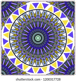 Floral Pattern with hand-drawing Mandala. illustration. For fabric, textile, bandana, pillowcarpet print.