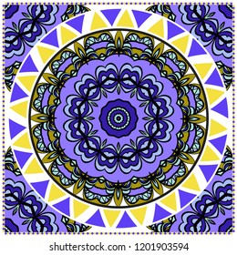 Floral Pattern with hand-drawing Mandala. illustration. For fabric, textile, bandana, pillowcarpet print.