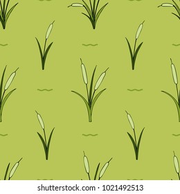 Floral pattern with hand-drawn canes. Botanical motifs scattered in order. Seamless vector texture. Printing in hand-drawn style on the green background.