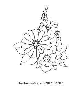Floral pattern. Hand-drawn design element. Doodle art flowers.