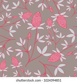 Floral pattern with hand-drawn flowers. Botanical motifs scattered randomly. Seamless vector texture. Printing in hand-drawn style on the grey background.