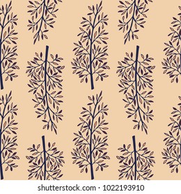 Floral pattern with hand-drawn meadow herbs. Botanical motifs scattered in order. Seamless vector texture. Printing in hand-drawn style on the peach background.