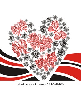 Floral pattern heart with butterflies vector illustration