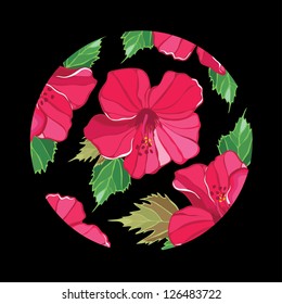 Floral pattern with hibiscus, hand-drawing.