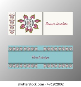 Floral pattern horizontal banner collection. Vector illustration