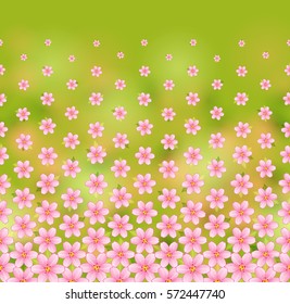 Floral pattern, horizontal  seamless. 
Gradient pattern with delicate pink flowers on blurred background. Smartly grouped, mask used.