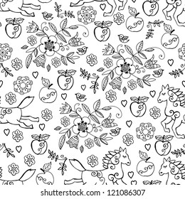 floral pattern with horses in apples