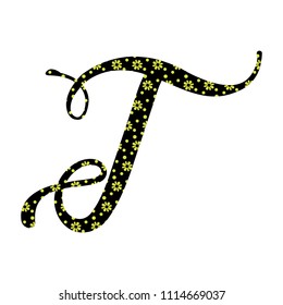 Floral pattern icon, decorative letter t