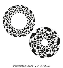 Floral pattern icon. Intricate bloom symbol. Black white Vector. Circular lace design.