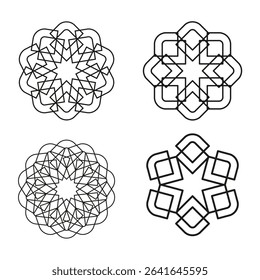 Floral pattern icons. Decorative flower set. Abstract vector symmetry. Geometric circular shapes.