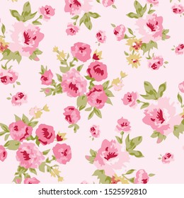 Floral pattern illustration. Roses on the pink background