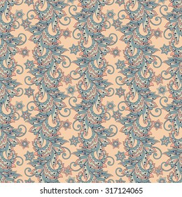 Floral Pattern in Indian Batik Style. Seamless Vector background