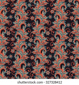 Floral Pattern in Indian Batik Style. Seamless Vector background