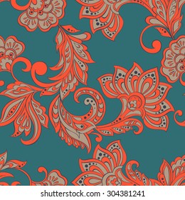 Floral pattern. Indian, damask seamless wallpaper. Vector background