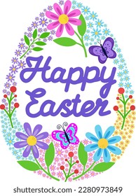 Floral pattern inside the Easter egg.Spring flowers in pastel colors.Postcard.A flat illustration drawn by hand.