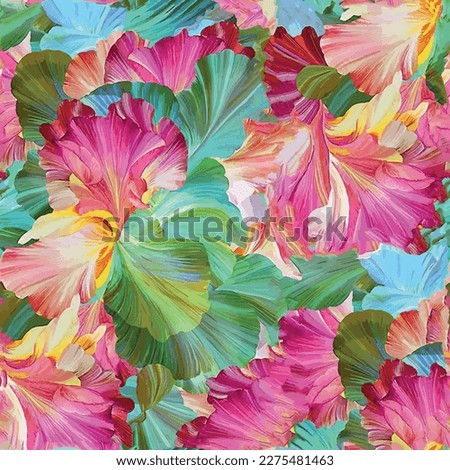 floral pattern of intertwined intricate leaves in pink, green and yellow. Abstract leaf design, vector illustration background crafted for textile or print
