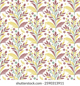 floral pattern with intricate botanical elements and seamless stylized foliage for textile and wallpaper printing
