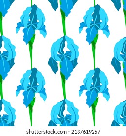 Floral pattern iris flower blue plant seamless illustrations