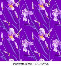 Floral pattern with iris flowers. Seamless vector pattern with colorful iris flowers.